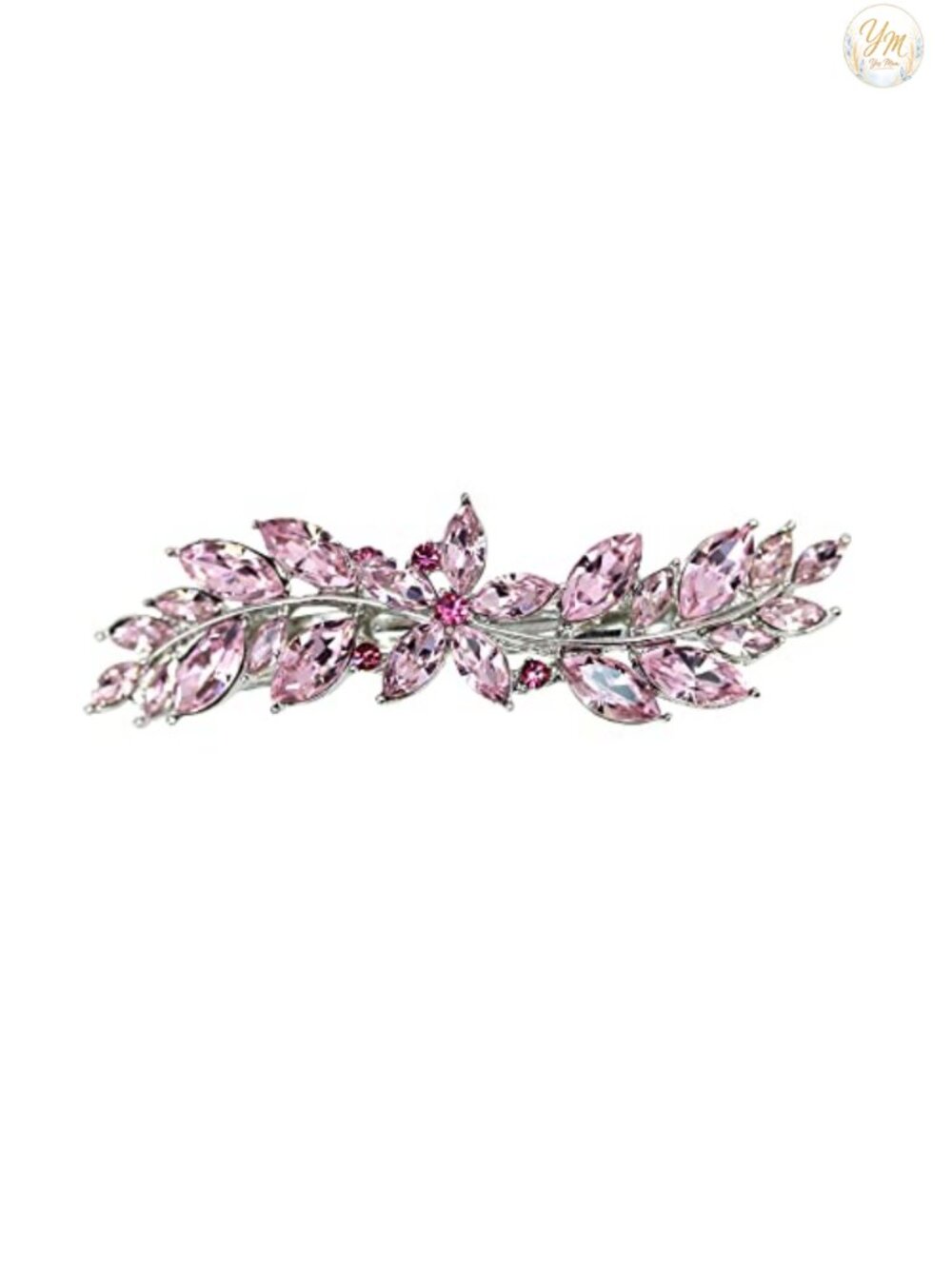 Rhinestone Crystal Flower Barrette Hair Clip Silvertone Formal